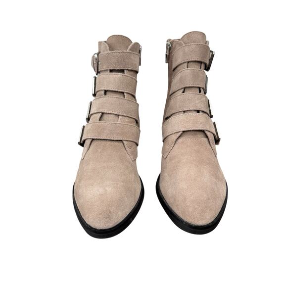 Dolce Vita Taupe Suede Buckle Ankle Booties Size 7 Leather Zip Boots 2" Heel - Picture 2 of 8